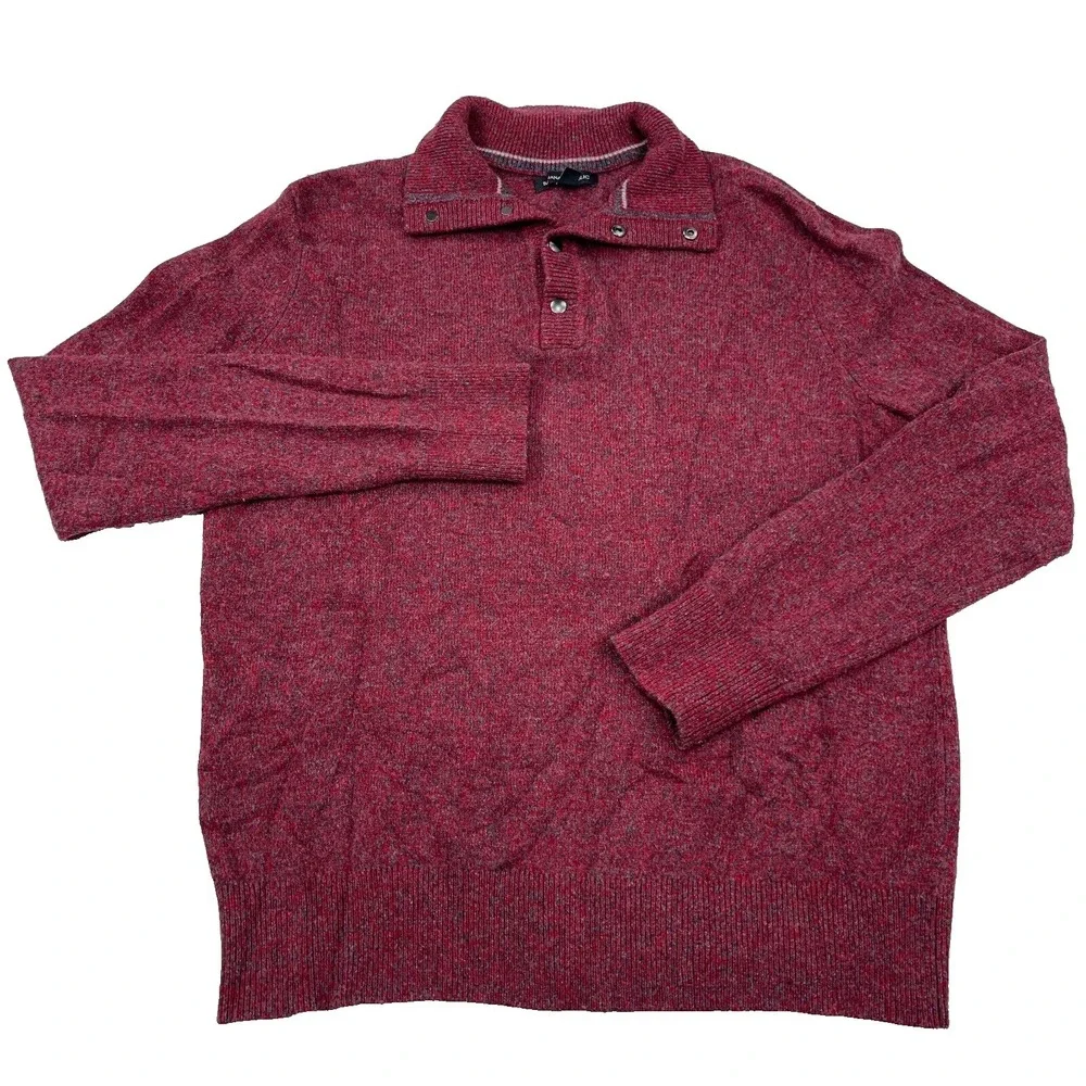 Banana Republic Sweater Men Large Red Fine Merino Wool Knit Snap T Soft Pullover